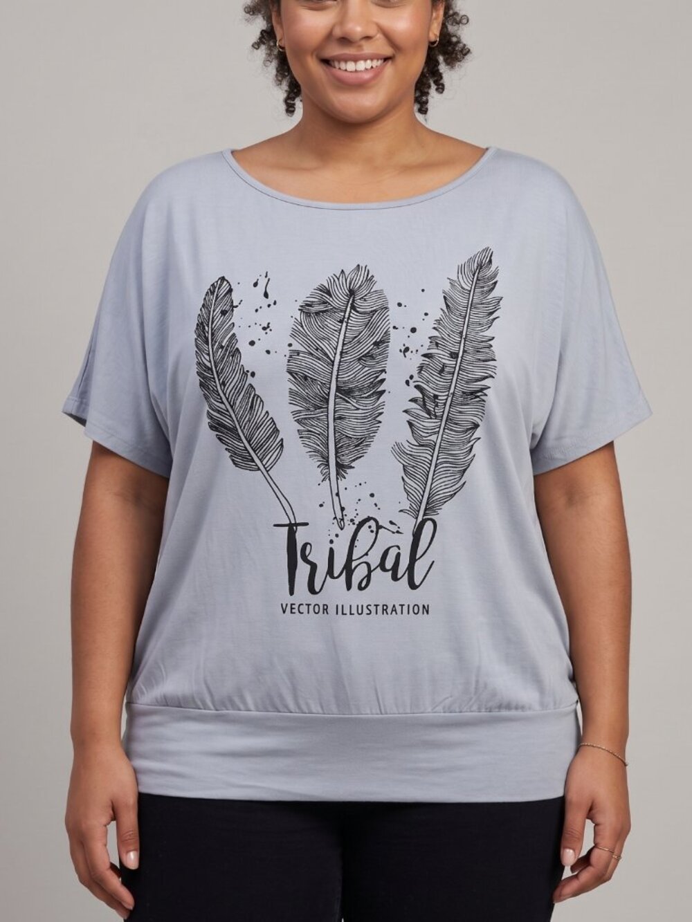 NWT Van Der Rich Tribal Feather Graphic Batwing Tunic Top XL